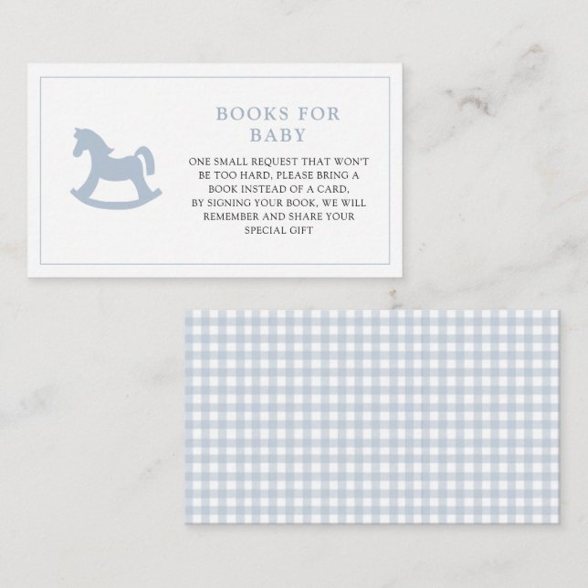 Blue Rocking horse Boy Baby Shower Book Request Enclosure Card (Front/Back)