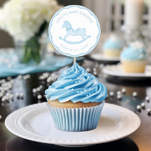 Blue Rocking Horse Boy Baby Shower Favour Sticker
