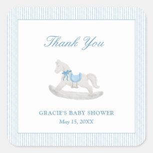 Blue Rocking Horse Boy Baby Shower Thank You Favor Square Sticker
