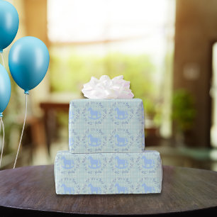 Blue Rocking Horse Circular Text Wrapping Paper