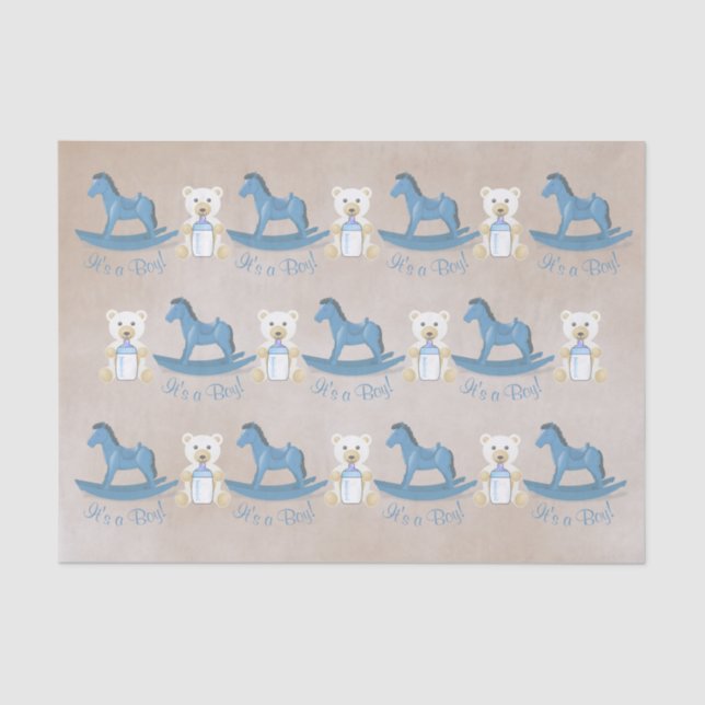 Blue Rocking Horse IT'S A BOY! Tissue Paper (Front)