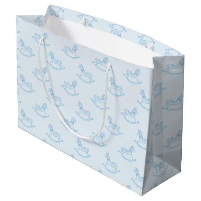 Blue Rocking Horse Pattern Baby Shower Gift Bag  (Back Angled)