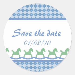 Blue Rocking Horse Save the Date Stickers