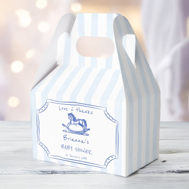 Blue rocking horse sketch baby shower favours favour box (Blue rocking horse handrawn sketch blue stripes baby shower favors personalized favor boxes)