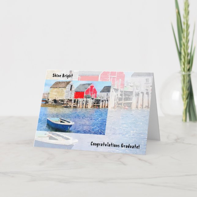 Blue Rocks Fishing Shacks Graduation Card (Front)
