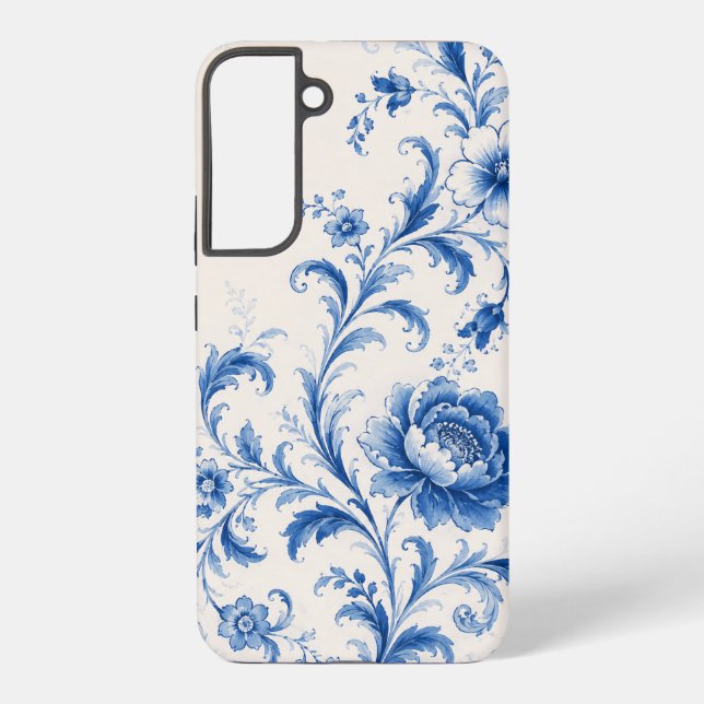 Blue Rococo Peony Floral Phone Case (Back)
