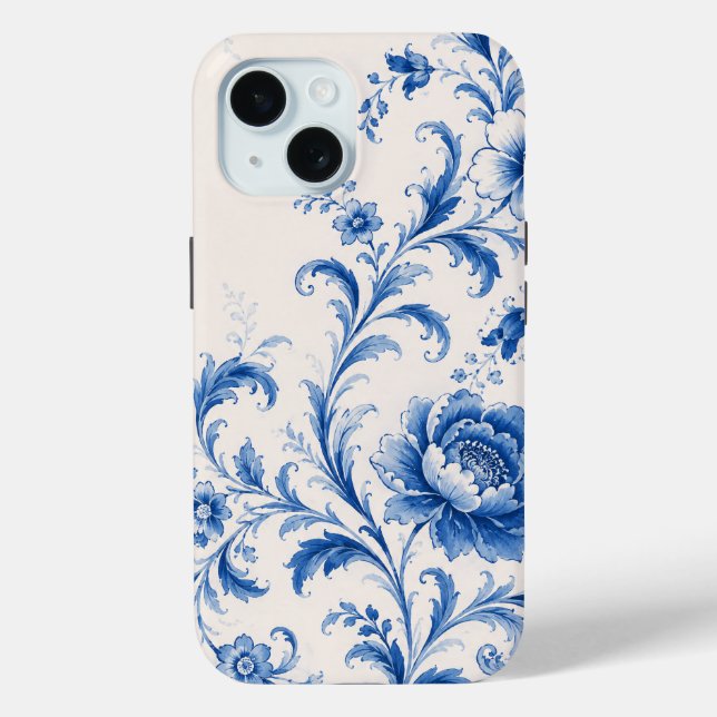 Blue Rococo Peony Floral Phone Case (Back)