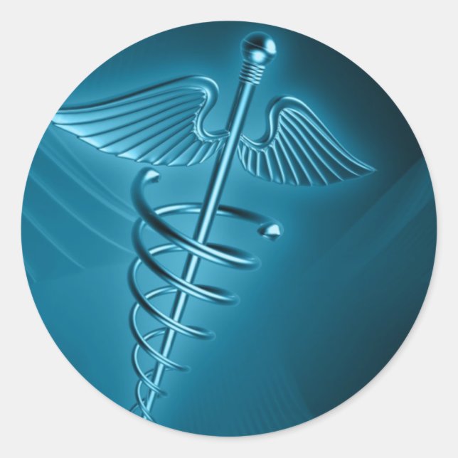 Blue Rod of Asclepius Classic Round Sticker (Front)