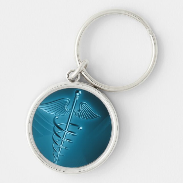Blue Rod of Asclepius Key Ring (Front)