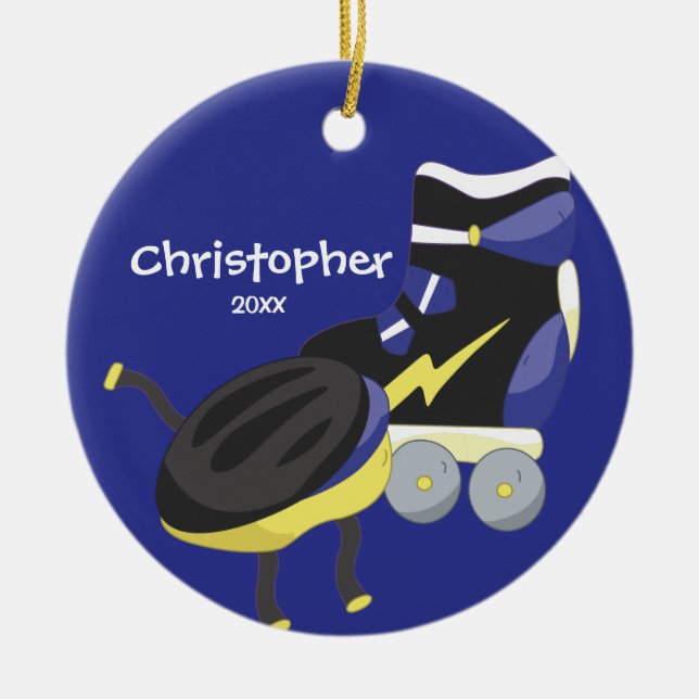 Blue Roller Skate Sport Christmas Ornament (Front)