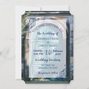 Blue Romantic Door Wedding Invitations