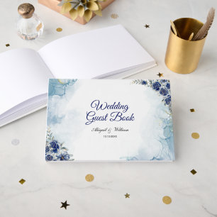 Blue Romantic Elegant Floral Wedding Guest Books
