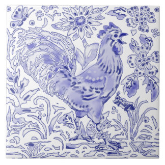 Blue Rooster Chicken Insect Farmhouse Rustic Art   Ceramic Tile