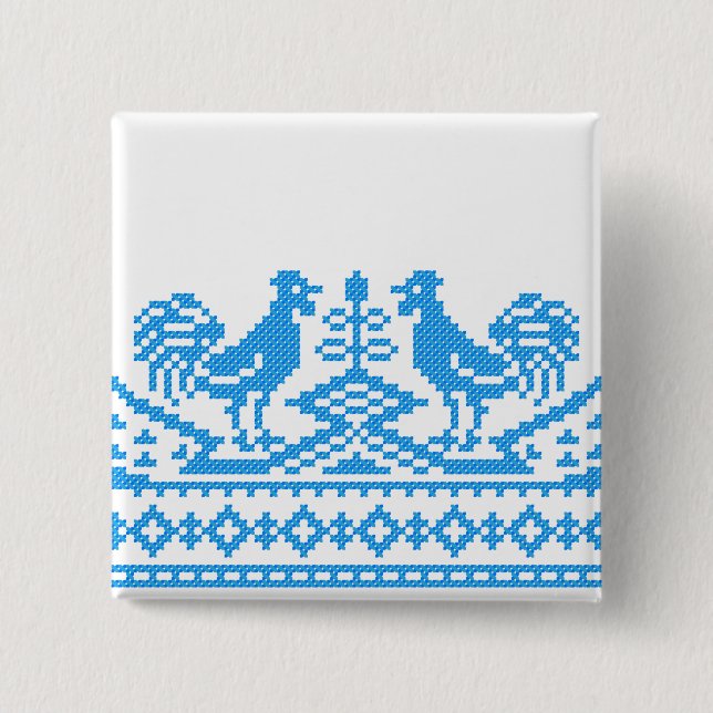 Blue Rooster cross-stitch 15 Cm Square Badge (Front)