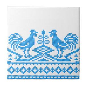 Blue Rooster cross-stitch Ceramic Tile