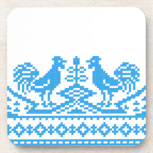 Blue Rooster cross-stitch Coaster