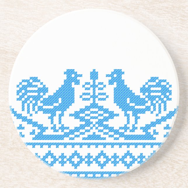 Blue Rooster cross-stitch Coaster (Front)