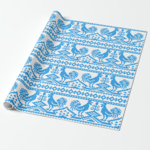 Blue Rooster cross-stitch design Wrapping Paper