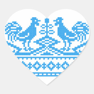 Blue Rooster cross-stitch Heart Sticker