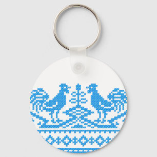 Blue Rooster cross-stitch Key Ring
