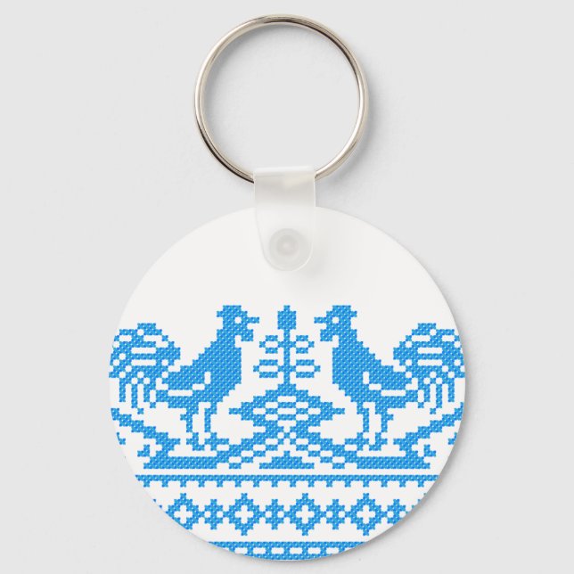 Blue Rooster cross-stitch Key Ring (Front)