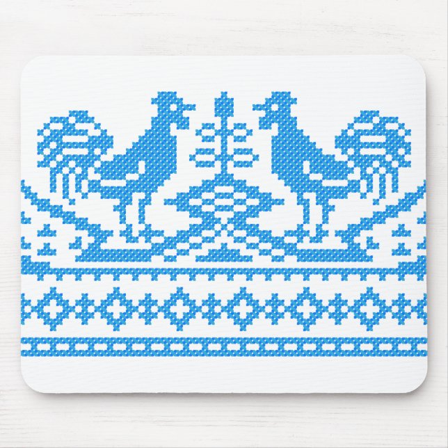 Blue Rooster cross-stitch Mouse Pad (Front)