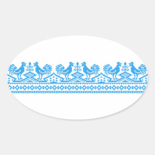 Blue Rooster cross-stitch Oval Sticker