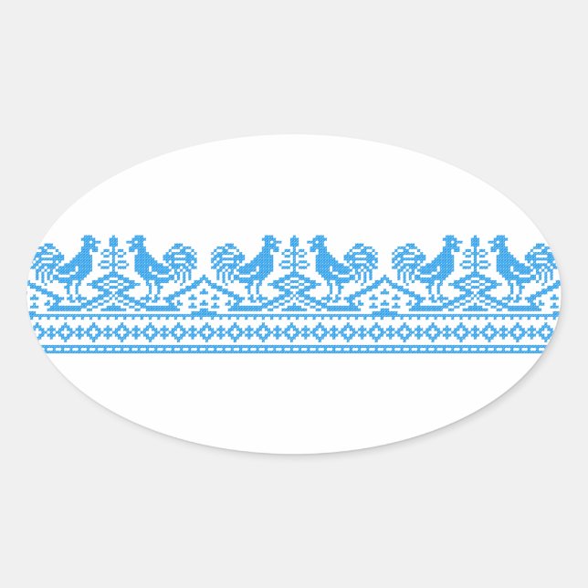 Blue Rooster cross-stitch Oval Sticker (Front)