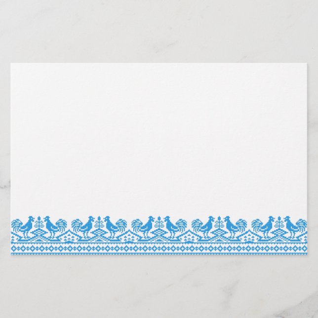 Blue Rooster cross-stitch Stationery (Front)