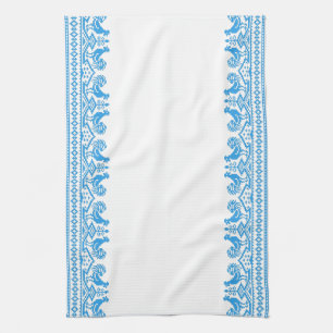 Blue Rooster cross-stitch Tea Towel