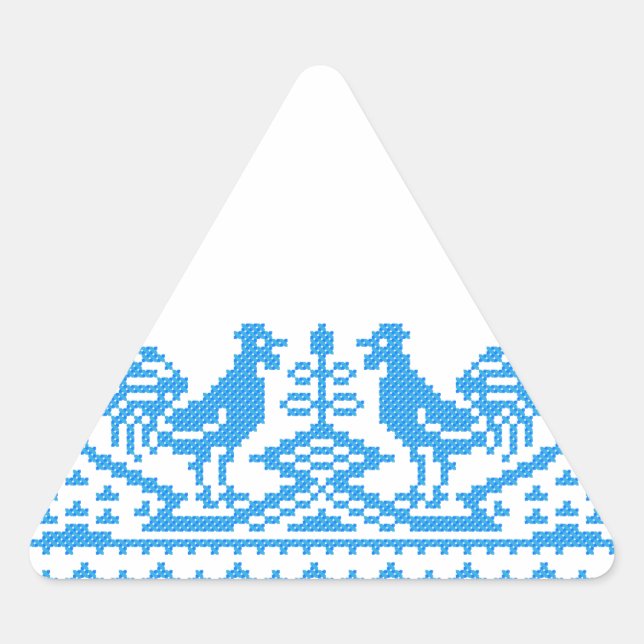 Blue Rooster cross-stitch Triangle Sticker (Front)