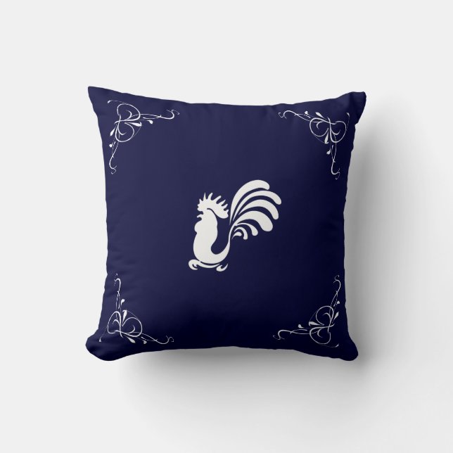 Blue Rooster Decorative Throw Pillow (Front)