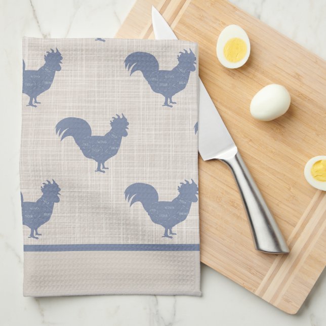Blue Rooster  Tea Towel (Quarter Fold)