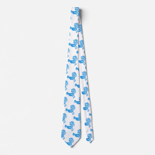 Blue Roosters cross-stitch pattern Tie (Front)
