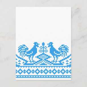 Blue Roosters cross-stitch Postcard