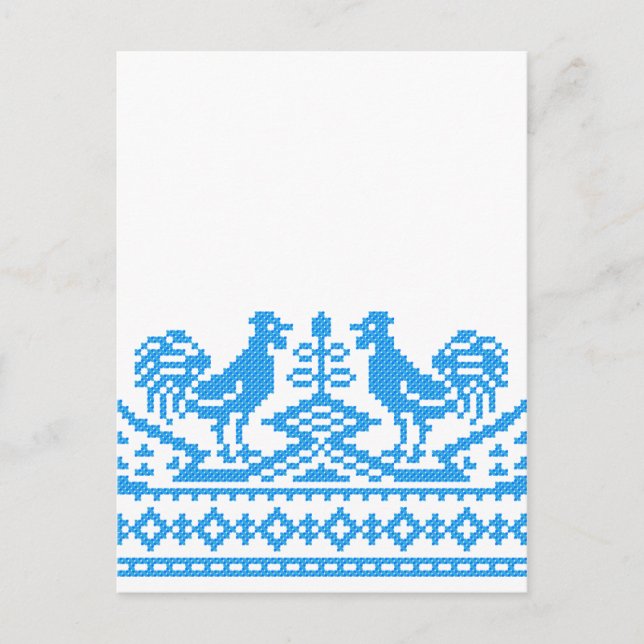 Blue Roosters cross-stitch Postcard (Front)
