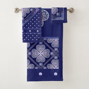 Blue Rosace Bath Towel Set