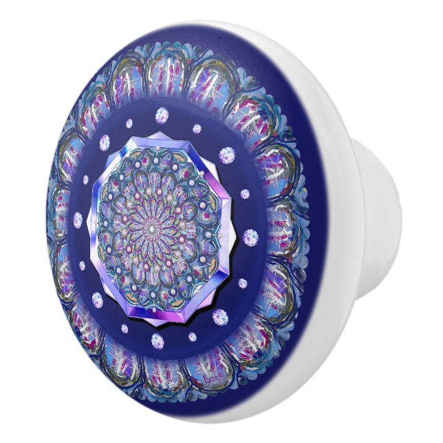 blue rosace ceramic knob (Right)