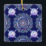 blue rosace ceramic ornament<br><div class="desc">Drawing of a stained glass window similar to those of an ancient European cathedral: the base of this pattern is a rose window, with touches of various colours, including shades of blue, on a navy blue background. Inlays of blue rhinestones (drawn). This design is also available in cardinal red in...</div>