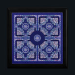 Blue Rosace Gift Box<br><div class="desc">Drawing of a stained glass window similar to those of an ancient European cathedral: the base of this pattern is a rose window, with touches of various colours, including shades of blue, on a navy blue background. Inlays of blue rhinestones (drawn). This design is also available in cardinal red in...</div>