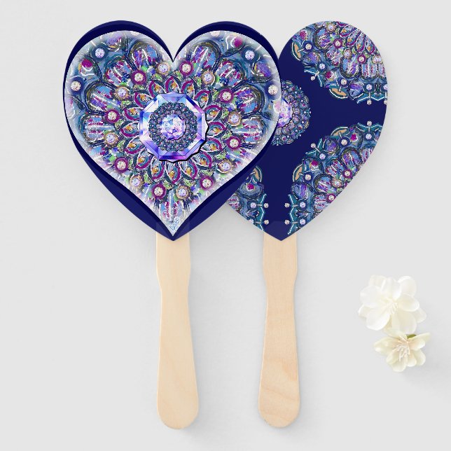 Blue Rosace Hand Fan (Front and Back)