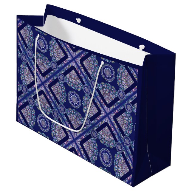 Blue Rosace Large Gift Bag (Front Angled)