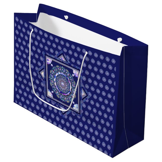 Blue Rosace Large Gift Bag (Front Angled)