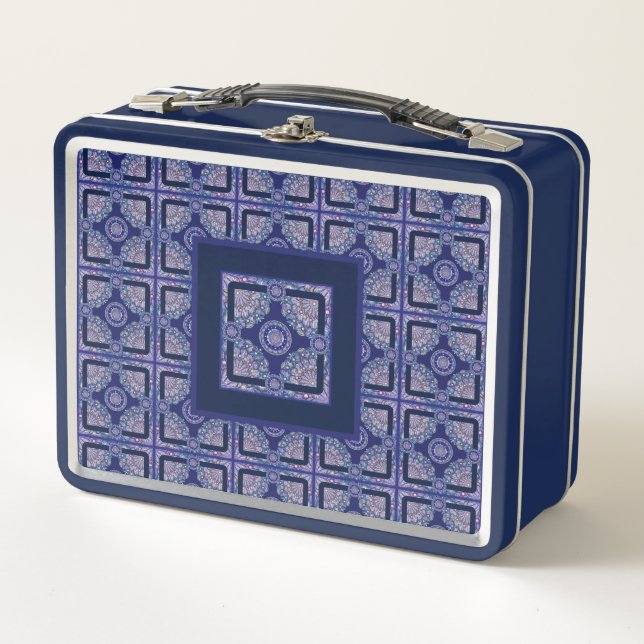 Blue Rosace Metal Lunch Box (Front)