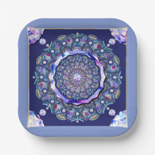 Blue Rosace Paper Plate