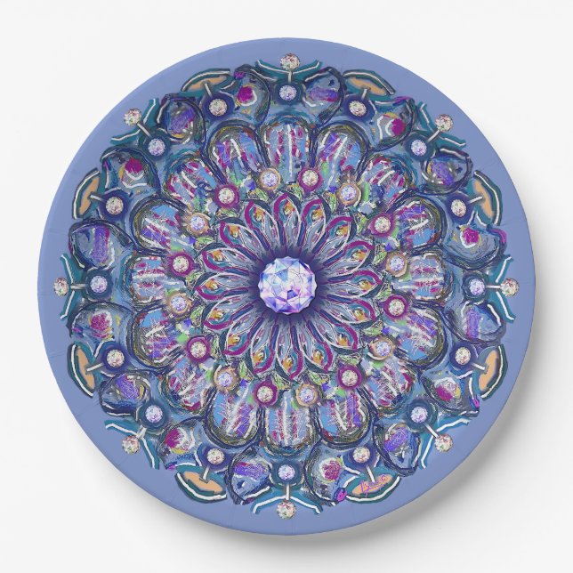 Blue Rosace Paper Plate (Front)