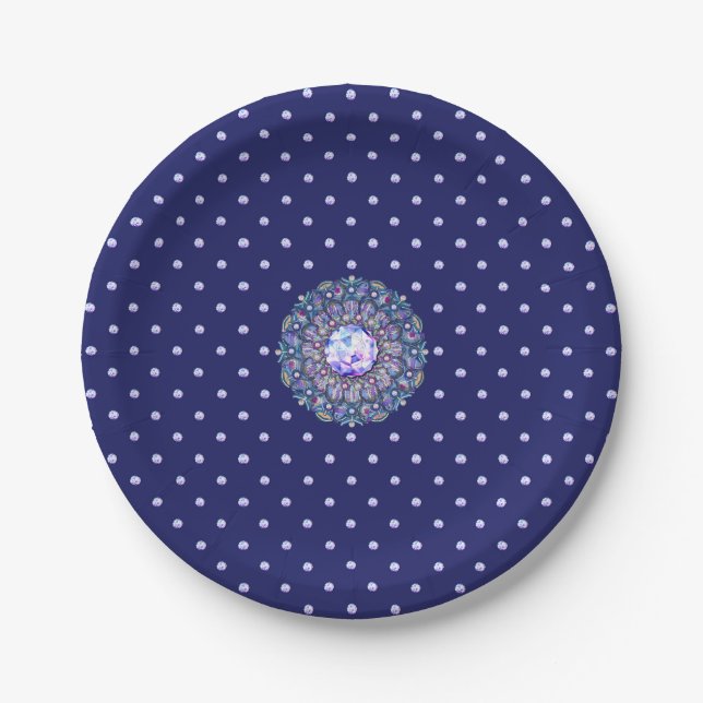 Blue Rosace Paper Plate (Front)