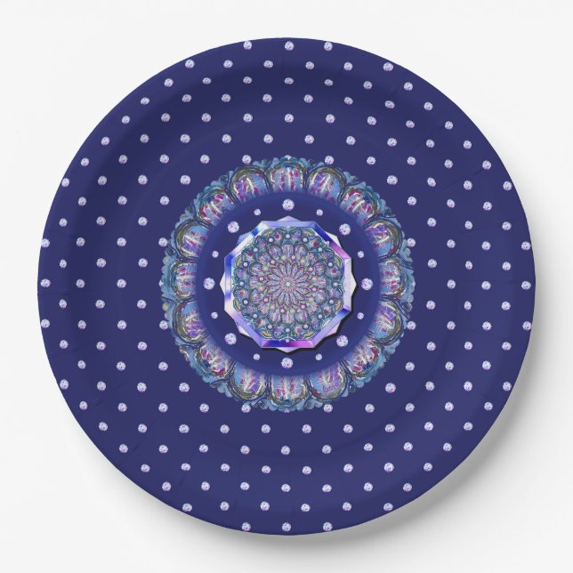 Blue Rosace Paper Plate (Front)