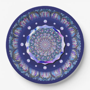 Blue Rosace Paper Plate