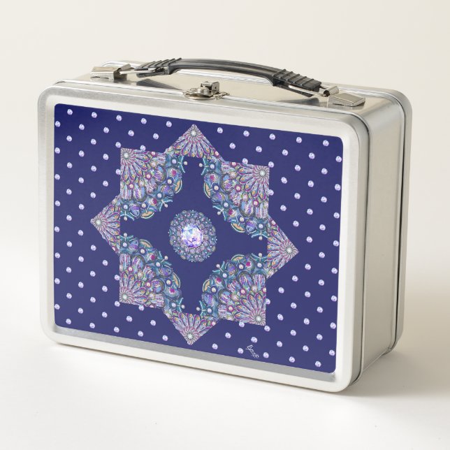 Blue Rosace recipes Metal Lunch Box (Front)